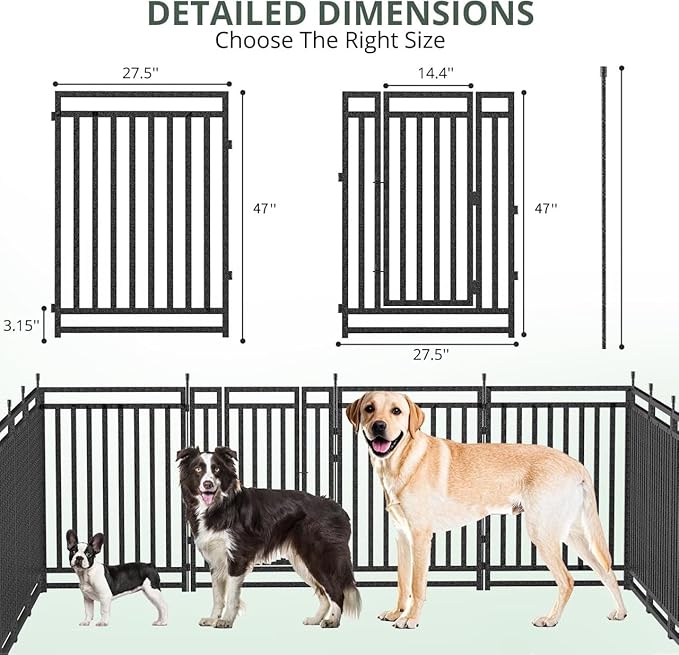 Dog Playpen Dog Fence Outdoor for Yard 47" H with 24 Panels Sturdy Portable Puppy Playpen for Indoor Outdoor RV Camping Use - Black Silver