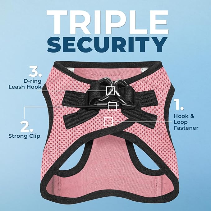 Best Pet Supplies - All Weather Mesh / Plush, Reflective, No Pull Harness for Small, Medium Dogs, Cats - Secure with Hook & Loop Fastener, Buckle, Double D-Rings - Pink/Black Trim, XS