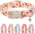 Strawberry Dog Collar for Medium Dogs - Cute Spring Pink Dog Collars, Summer Pastel Puppy Collars, Soft Adjustable Boy Girl Dogs Collar with Quick-Release Buckle M