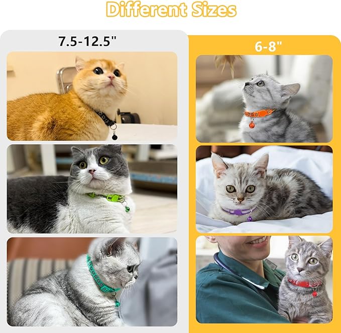 Taglory Kitten Collar Breakaway with Bell, 2 Pack Girl Boy Pet Kitten Collar Adjustable 6-8 Inch for 2-6 Months Cat, Yellow