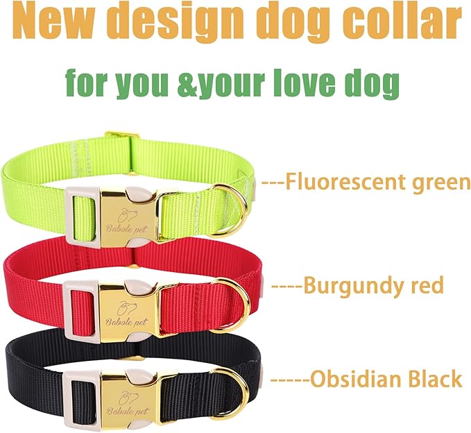 Nylon Dog Collar - Adjustable Fluorescent Green Soft Webbing Dog Collars for Small Medium Large Dogs Boy Girl Puppy Collar with Safety Metal Buckle XL