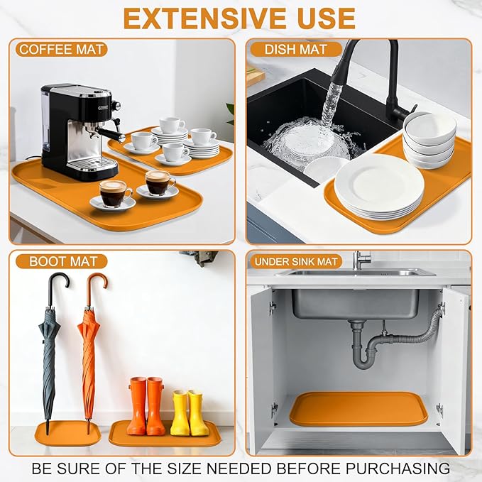 Silicone Pet Food Mat with Raised Edge for Food and Water Bowl, Dog Feeding Mats, Cat Food Trays for Floor Waterproof, Rubber Tray for Dogs and Cats, 24 x 16 x 0.8 Orange