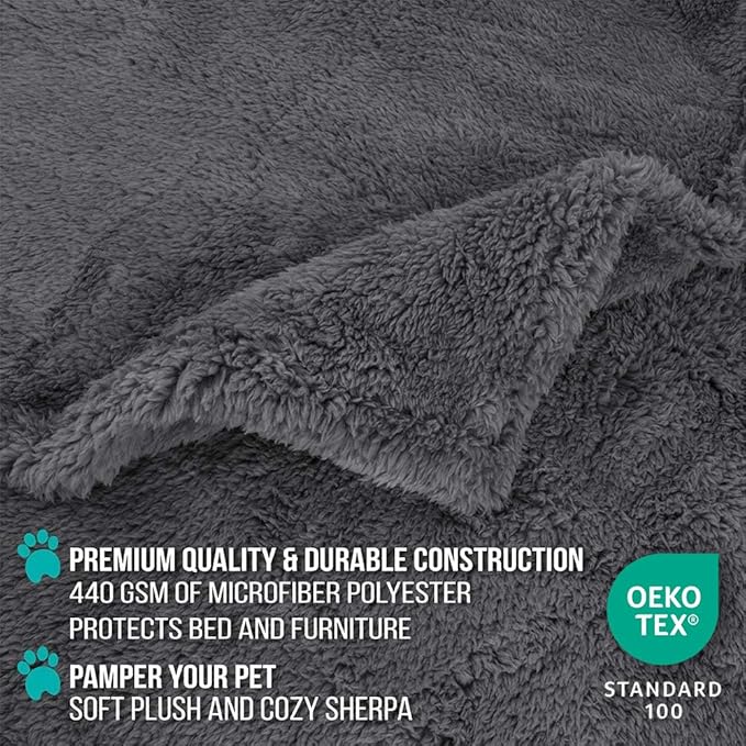 PetAmi Fluffy Waterproof Dog Blanket for Medium Large Dogs, Soft Warm Pet Sherpa Throw Pee Proof Couch Cover, Reversible Cat Bed Blanket Sofa Protector, Plush Washable Pad (Gray, 40x60)