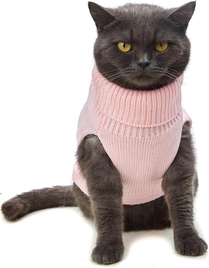 Stretchy Cat Sweater - 17 Colors & 6 Sizes | Snug Winter-Ready Knit for Boy/Girl Cats & Kittens(Light Pink, Medium)