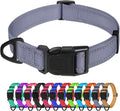 TagME Reflective Nylon Dog Collars, Adjustable Classic Pet Collar with Quick Release Buckle for Large Dogs, Grey, 1.0" Width