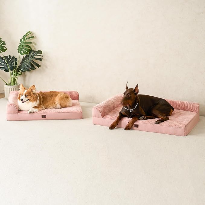 EHEYCIGA Memory Foam Dog Bed Large Size Dogs, Orthopedic Dog Bed Large with Washable Removable Cover, Waterproof Pet Sofa Couch with Nonskid Bottom, 36x27x6, Pink