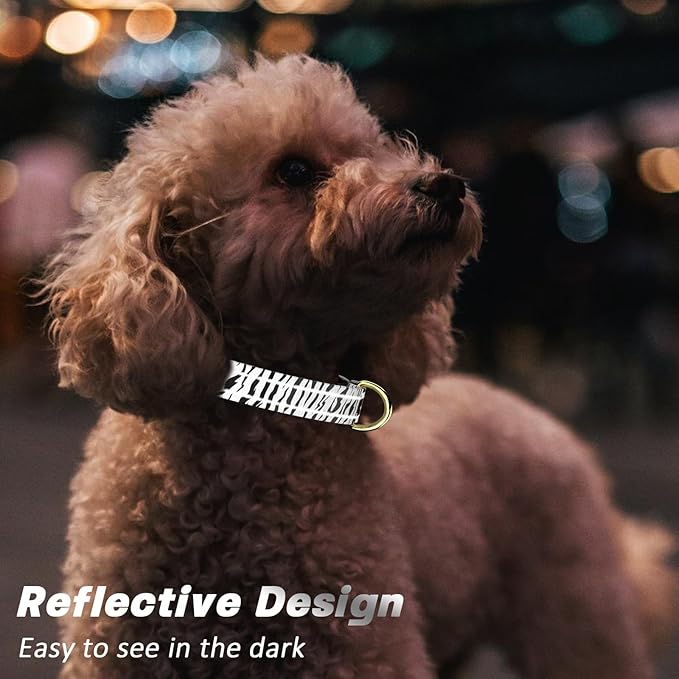 Reflective Dog Collar for Large Dogs, Cute Boho Adjustable Heavy-Duty Nylon Puppy Collar for Boy and Girl Female, Soft Pet Accessories with Quick Release Buckle, Stylish Zebra Print
