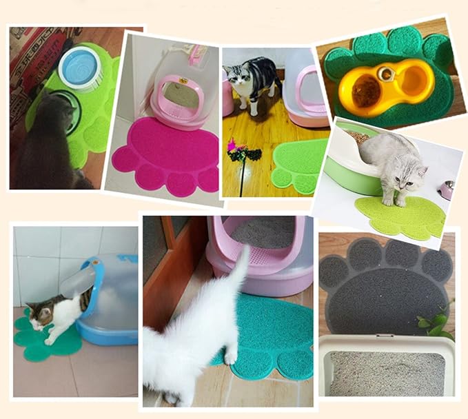 PVC Pet Dog Cat Puppy Kitten Dish Bowl Food Water Feeding Placemat, Non-Slip Cat Litter Mat Paw Shape, Rose Small