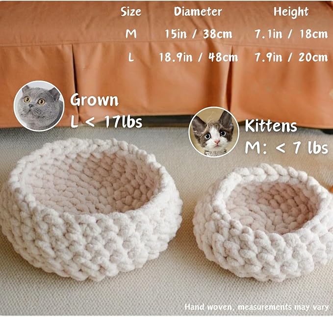 Cat Nest Bed - Premium Self Warming Handwoven Washable Extra Soft Round Cave House for Indoor Kitten & Kitty, Small & Large (Grayish Blue,Large)
