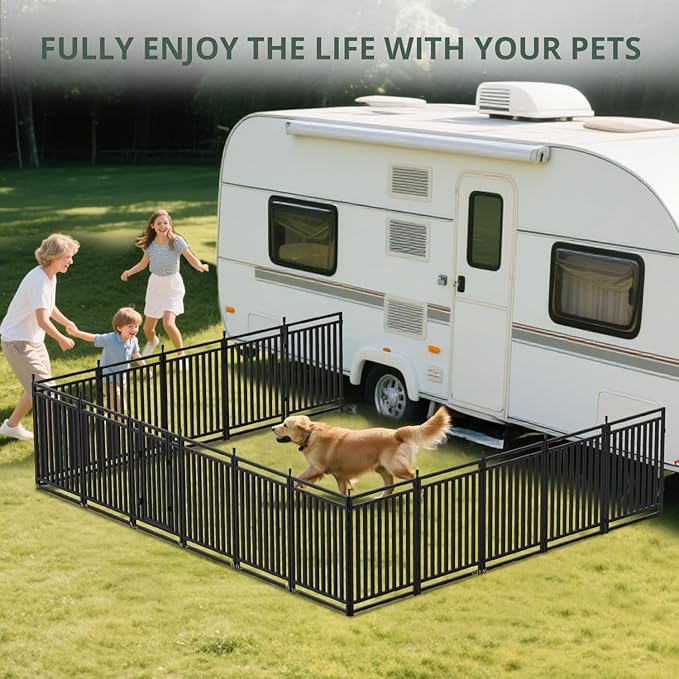 Dog Fence for Yard Outdoor Indoor Dog Playpen 40" Height 8 Panels Metal Dog Pen Puppy Playpen Portable Dog Kennel Crate for RV Camping(Black-Silver)