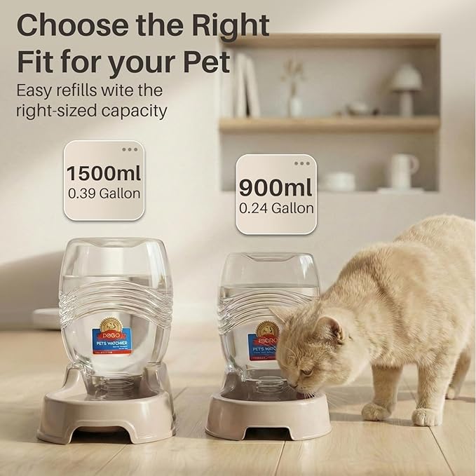Flexzion Automatic Gravity Pet Waterer for Cat & Dog - Non-Skid & Easy-Clean Auto Replenish Water Dispenser Drinking Bowl (3/8 Gallon / 1.5L), Beige