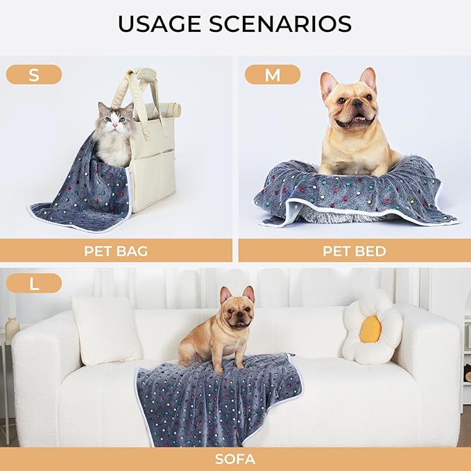 Luciphia 1 Pack 3 Blankets Super Soft Cute Dot Pattern Pet Blanket Flannel Throw for Dog Puppy Cat Small(23x16), Grey