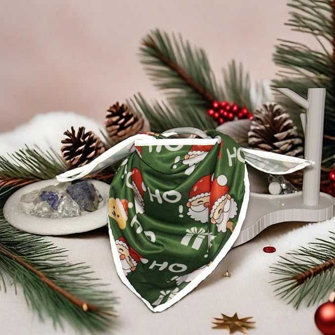 Christmas Dog Bandanas Santa Claus Dogs Scarf for Boy and Girl,Reflective Dog Bandana for Night Safety,Adjustable Cat Dogs Triangle Pet Scarves for Small Dogs,Green,S