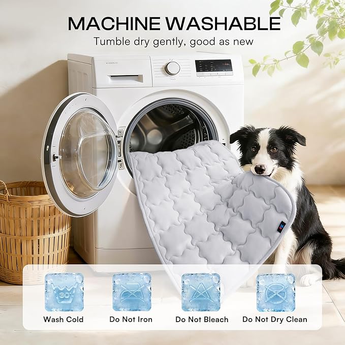 Luciphia Premium Dog Cooling Mat Non-Slip Q-MAX>0.5 Self-Cooling Pad for Large Pet Indoor Portable Kennel Puppy Bed for Couch Summer Crate Pad for Dog Washable Light Grey 40x60 inches