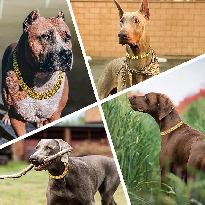 Stainless Steel 18K Gold Dog Chain Collar - Adjustable, Chew Proof, Double Row Cuban Link for Large, Small, Medium Dogs