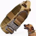 Tactical Dog Collar, Adjustable Military Training Nylon Dog Collar with Control Handle and Heavy Quick-Release Metal Buckle for Small Medium Large Dogs, Brown XXL