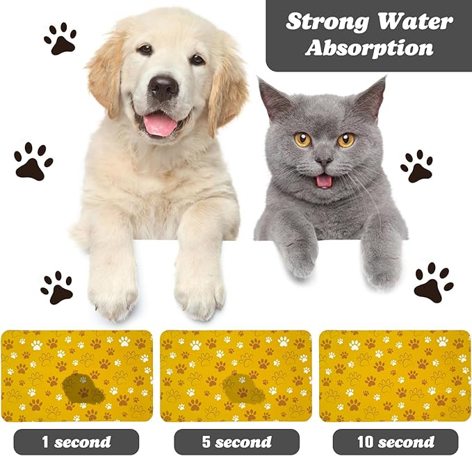 Dog Food Mat, Absorbent Water Bowl Mats Cat Pet Feeding Placemats Yellow 24 * 32 inch