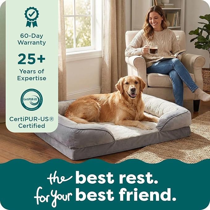 Furhaven Orthopedic Dog Bed for Large Dogs w/ Removable Bolsters & Washable Cover, For Dogs Up to 95 lbs - Plush & Velvet Waves Perfect Comfort Sofa - Granite Gray, Jumbo/XL