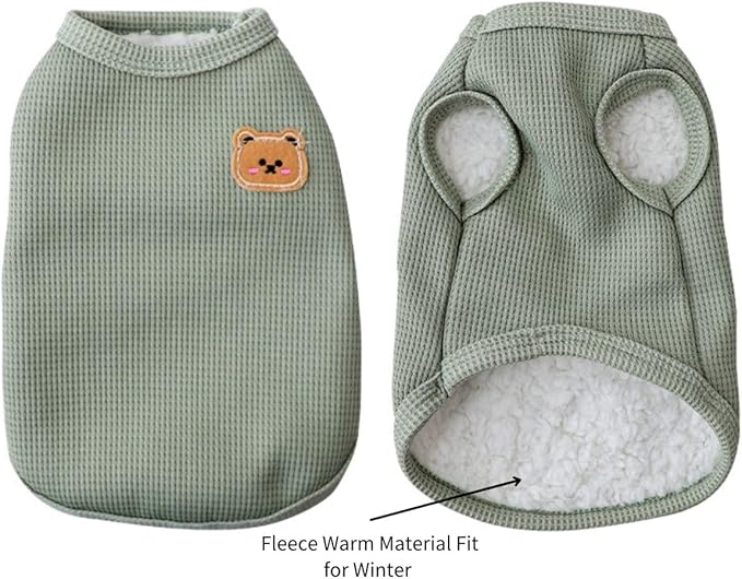 Fleece Cotton Dog Shirt & Cat Tee - Winter Warm, Lightweight, Breathable & Stretchy Sleeveless Vest for Medium & Small Dogs