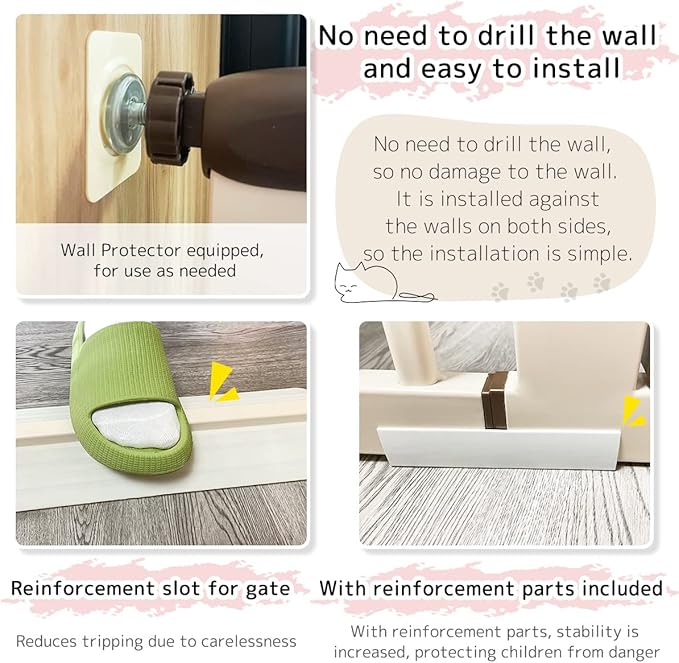 Lumizone Extra Tall Cat Gate 61.02" High Pressure Mounted Extra Wide 38.39"-59.24" (17Sizes) 1.37" Gap No Drilling Auto-Close Tall Pet Gate for Dogs (Cream, 30.12"-59.24" W)