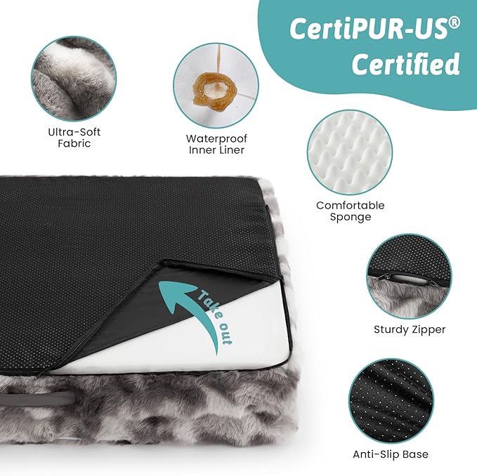 Orthopedic Dog Bed for Extra Large Dog, Soft and Warm Faux Fur Sofa for Giant Pet Up to 150 lbs, Foam Bolster Anti-Slip Couch with Washable Removable Cover, XXL 48x35x8 inch, Tie Dye Grey