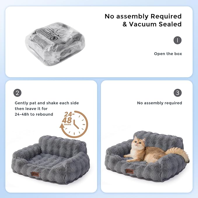 Dog Couch Bed - Fluffy Dog Sofa, Large Orthopedic Pet Sofa Bed with Removable Washable Cover, Faux Fur Calming Cute Pet Couch with Supportive Egg Foam and Non-Slip Bottom, Ivory White