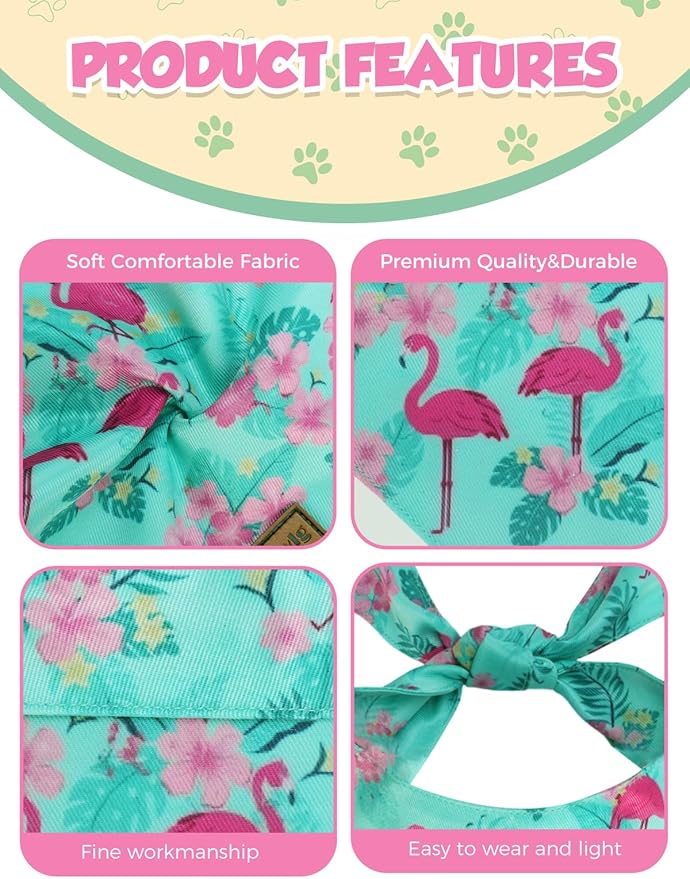 Luxury Double-Layer Dog Birthday Bandana – Handmade, Silk-Soft Polyester for All Dog Sizes | Birthday & Party Outfit | Gift-Ready Pet Accessory(Blue Flamingo,Medium)