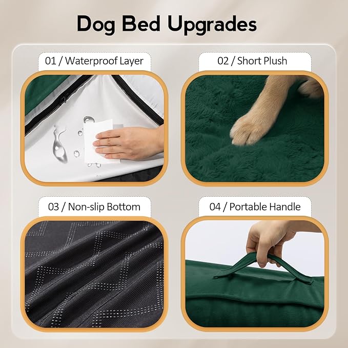 Large Orthopedic Dog Bed with Sides XXXL Dog Beds with Removable Washable Cover Non-Slip Waterproof Pet Bed for Extra Large Dogs - Dark Green XXXL