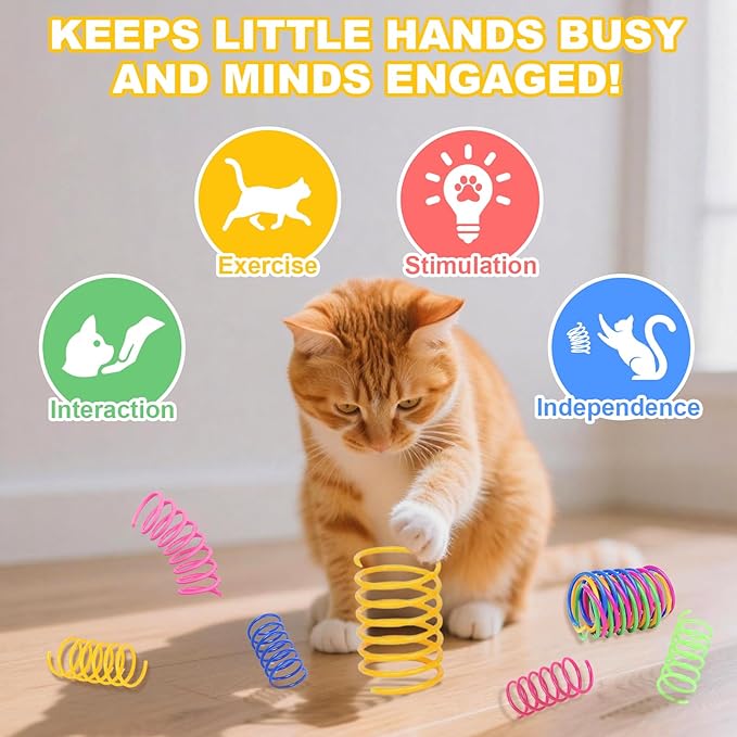 2-Pack Interactive Cat Toys Ball for indoor Cats＆Dog,Automatic Cat Toy with Smart Obstacle Avoidance &Bird Chirps ,Includes 4 Cat Spiral Spring,Cat Enrichment Toys for Indoor Cats(Orange＆Blue)