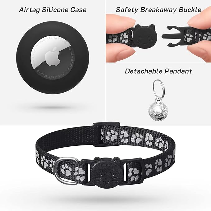 2 Pack Airtag Cat Collar Breakaway with Bell,Reflective Kitten Collar with Apple Airtag Cat Collar Holder,Adjustable 7-12In,Safety Buckle for Girl Boy Cats,Pet Supplies,Accessories,Gifts (Green)