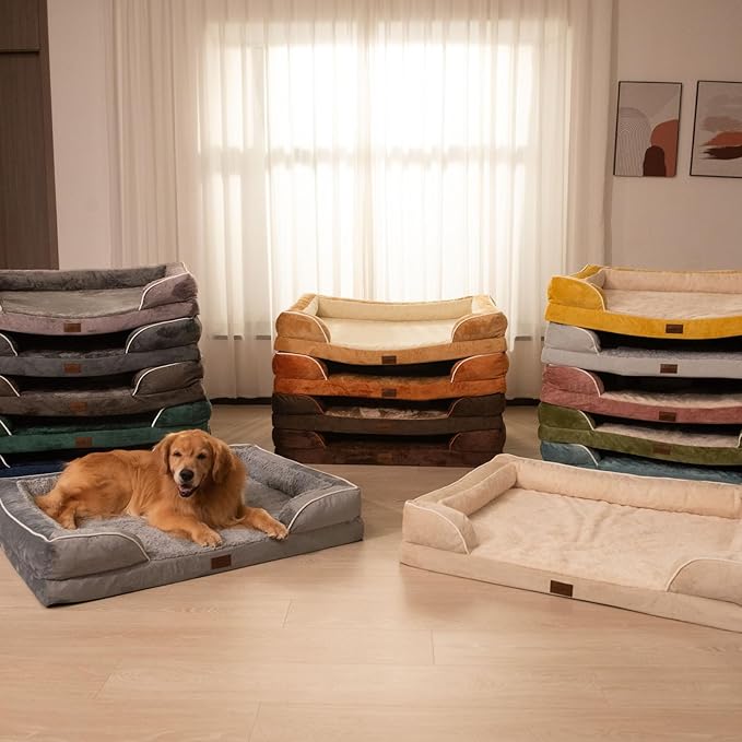 Comfort Expression Orthopedic Dog Bed for Extra Large Dogs 48x30 Inch, Waterproof Egg Crate Foam XXL Pet Bed with Removable Bolsters, Dog Couch with Washable Cover & Non-Slip Bottom, Brown