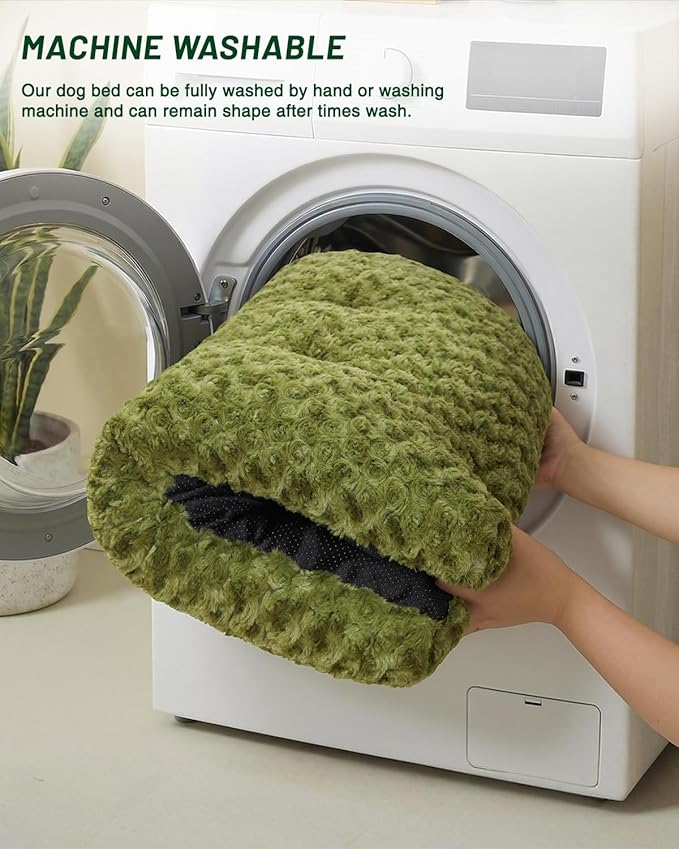 KSIIA Washable Dog Bed Comfy Dog Crate Pad Deluxe Plush Pet Bed Non-Slip Kennel Pad for Small Dogs, 23" x 18", Green