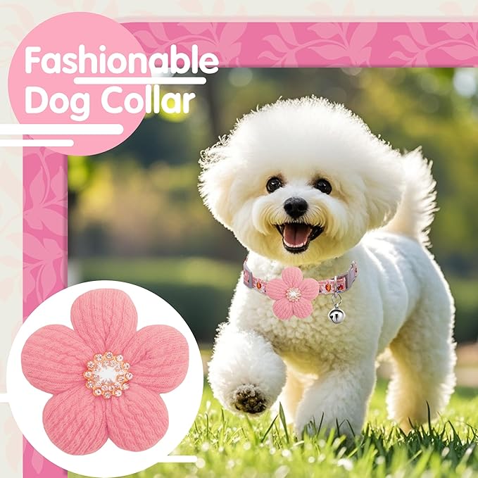 Large Dog Collar with Flower, Dog Collars for Large Dogs Collar for Girl Cute Dog Collar with Bell, Adjustable Length