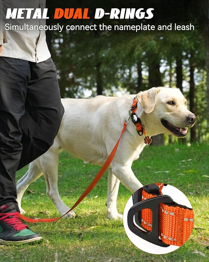 Joytale Airtag Dog Collar, Reflective Pet Collar with Waterproof AirTag Holder, Dual D-Rings, Soft Padded Adjustable for Small Dogs, Orange, S