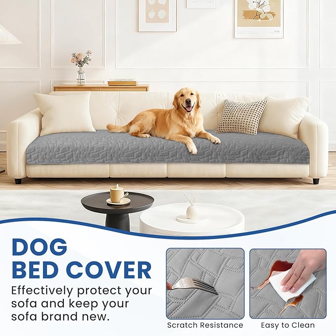 Waterproof Dog Bed Cover, Non-Slip Dog Blanket for Couch, Couch Covers for Dogs Washable, Pet Blanket for Furniture, Pet Bed Mat for Sofa, Car, Pet Supplies (40x50 Inch, Light Grey)