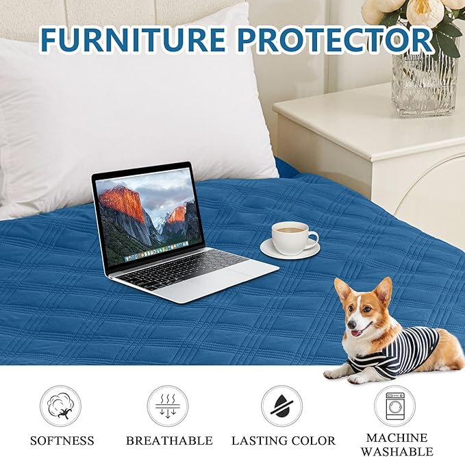 hyha Waterproof Dog Blanket, Reversible Pet Bed Blanket, Soft Sofa Couch Cover for Dogs Washable, Waterproof Pet Couch Covers for Sofa Puppy Cats Furniture Protector(40"x70", Navy Blue/Blue)