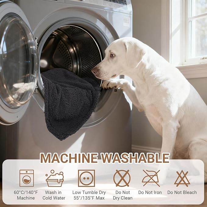 Waterproof Dog Blanket for Medium Dogs - Reversible Washable Pet Blanket, Soft Sherpa Fleece Furniture Protector, Cat Throw Bed Couch, Grey, 30"x40"