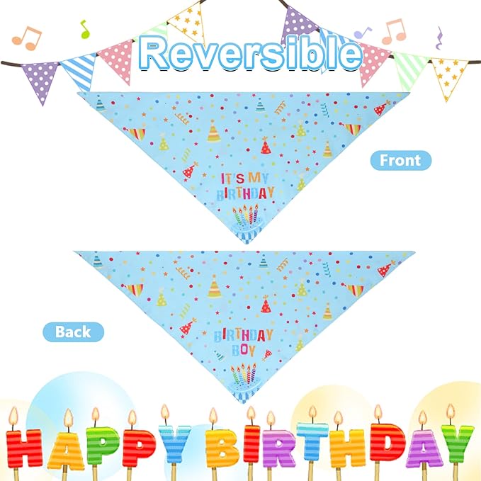 Dog Birthday Party Supplies with Hat Bandana Numbers, Light Blue Dog Birthday Set for Small Pets Puppy Boy
