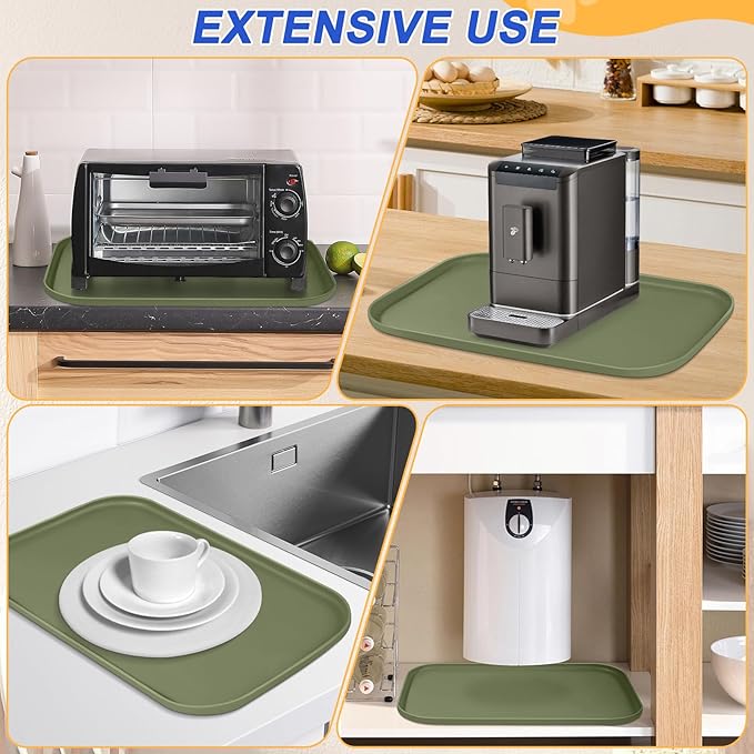 Silicone Pet Feeding Mat with Raised Edge for Food and Water, Dog Bowl Mats, Cat Bowls Placemat with High Lip for Floor Waterproof, Rubber Tray for Cats and Dogs 19 x 12 x0.7 Light Olive Green
