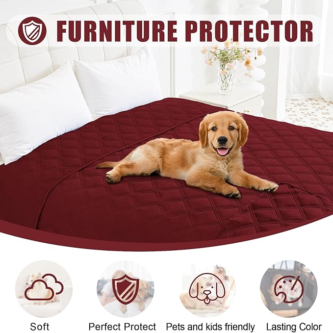 Smiry Waterproof Dog Bed Cover Blanket 40x80, Soft Reversible Pet Blanket, Washable Leakproof Cats Dogs Couch Cover for Sofa, Couch, Furniture, Wine Red/Wine Red