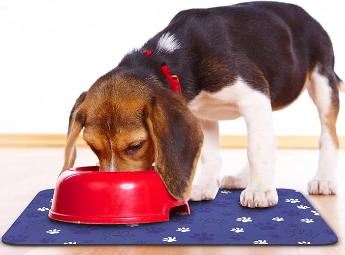 Dog Food Mat, Absorbent Water Bowl Mats Cat Pet Feeding Placemats Dark Blue 17 * 30 inch