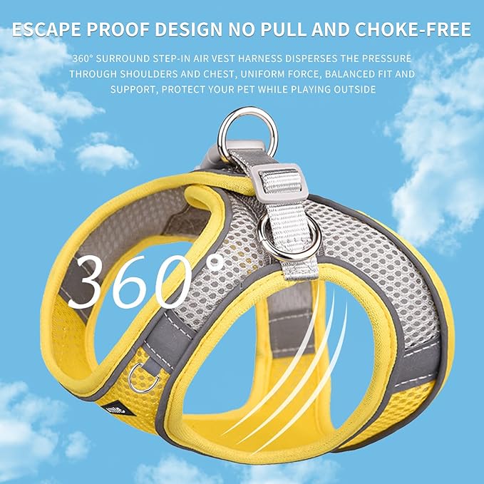 AIITLE Small Harness for Puppy with A Leash - Dog Vest Harness with Super Breathable Mesh, Reflective No-Pull Pet Harness for Outdoor Walking, Running for Small Dogs, Cats Yellow XXS