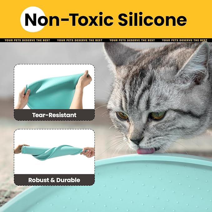 Dog Food Mat,1/2 Inch Raised Edges Cat Feeding Mat for Spill Containment,BPA-Free Silicone Pet Food Mats for Floor Waterproof,Rubber Dog Placemats for Food and Water Bowls(Turq,19"x12")
