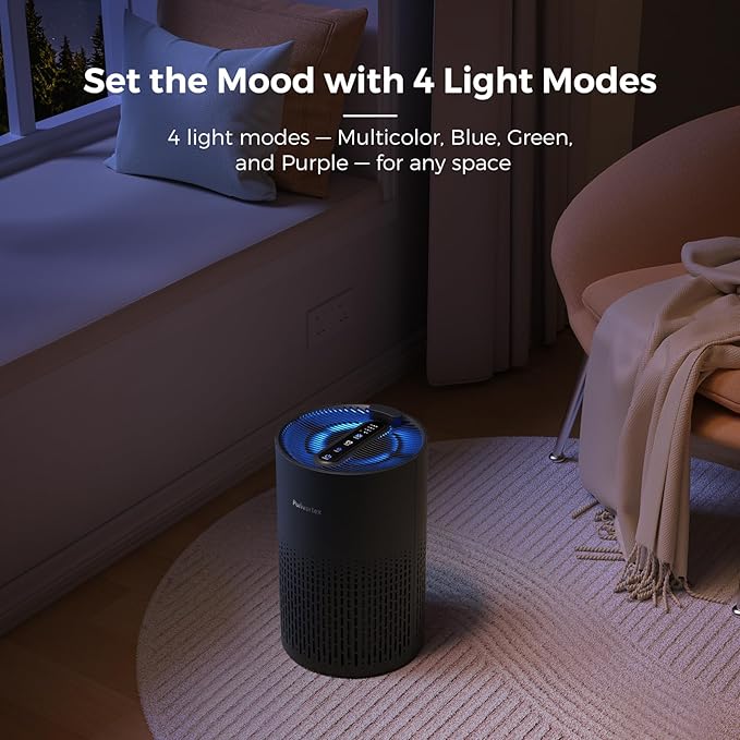 Purivortex Air Purifiers for Home, Quiet HEPA Air Filter for Pollen, Smoke, Dust, Pet Dander, Odor, Hair, Covers Up to 880 Sq Ft (Model: PX500 Black with Fragrance Sponge)