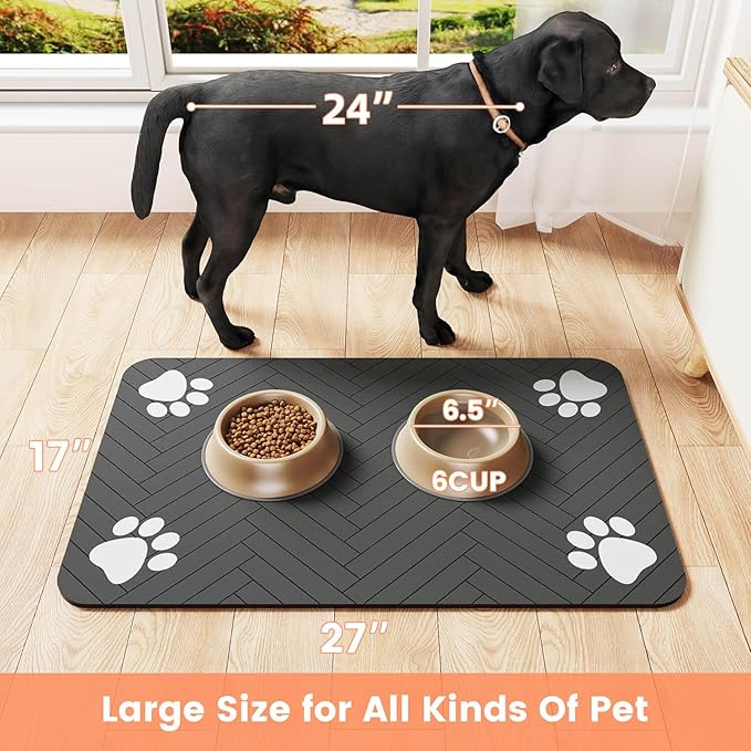 Pet Feeding Mat-Absorbent Pet Placemat for Food and Water Bowl, with Waterproof Rubber Backing, Quick Dry Water Dispenser Mat for Dog and Cat (27"x17", Christmas)