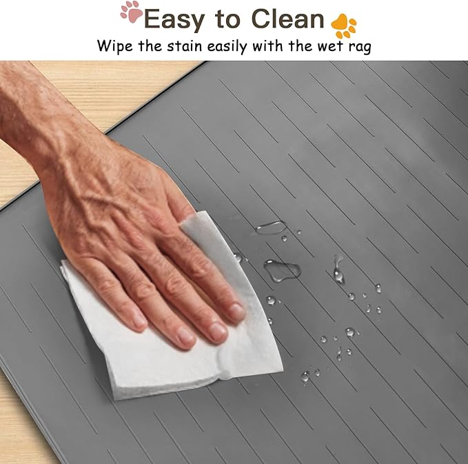 Largest Dog Food Mat, 48"x32" Silicone Dog and Cat Mat for Food and Water Bowls, Thinken Waterproof Non-Slip XXXL Pet Feeding Mat for Floors (Light Gray)