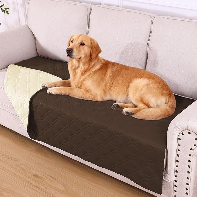 hyha Waterproof Dog Bed Blanket, Soft Pet Blankets, Waterproof Couch Cover for Dogs, Reversible Sofa Covers Washable for Furniture (40x80 Inch, Chocolate/Beige)