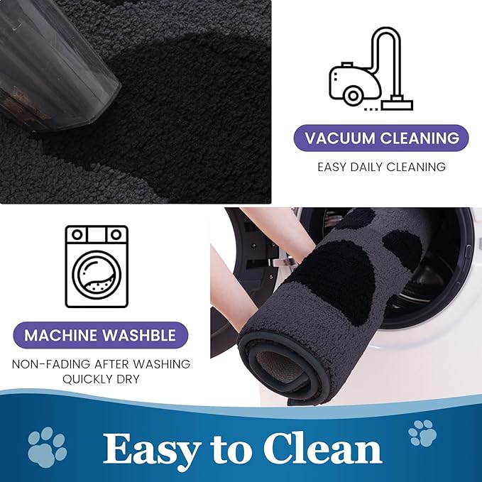 Buganda Dog Door Mat for Muddy Paws, Absorbent Dirt Trapper Washable Indoor Doormats, Non Slip Low-Profile Mud Mat for Dogs, Front Entrance Doormat for Inside Floor (36x24 Inches, Black)