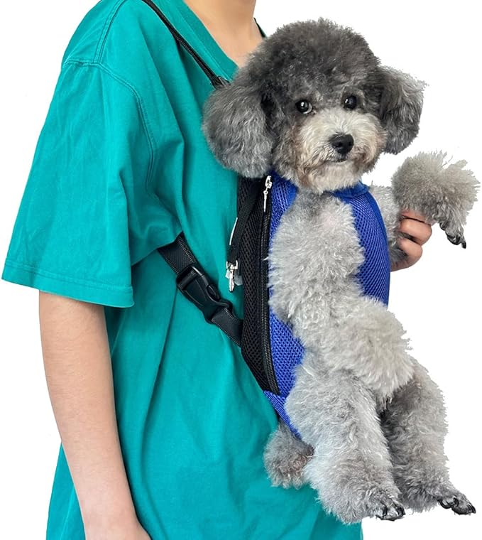 Pet Dog Carrier Backpack, Portable Breathable Mesh Chest Carrier, Polyester Woven Double Shoulder Pet Bag for Outdoor Adventures (SkyBlue, Small)