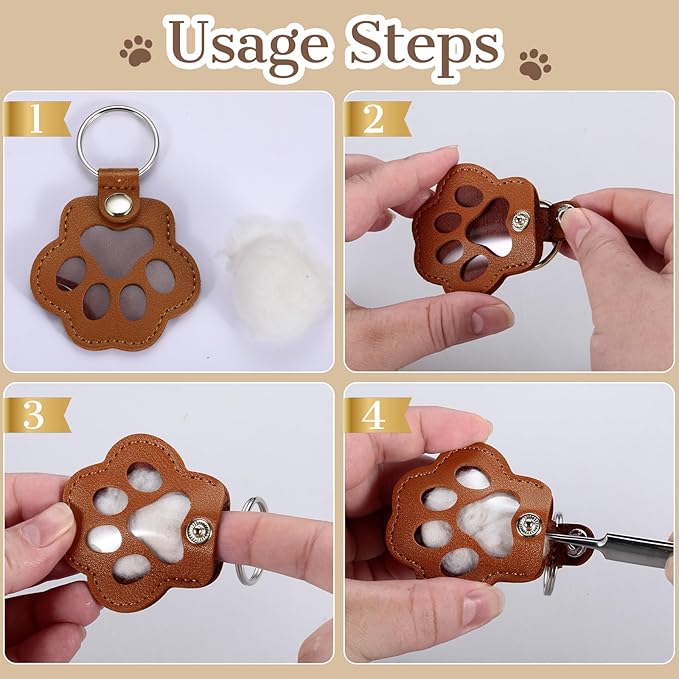 Eunigem Personalized Pet Hair Keychain for Dogs Cats-Custom Paw Keychains for Dog Hair-Shaped Leather Keychain,Pet Memorial Gifts Remembrance Accessory Refillable Keepsake for Bag or Key (Color-6)